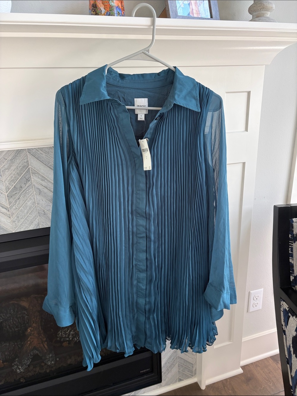 Anthropologie | Maeve Long-Sleeve Pleated Mini Shirt Dress Green Teal S NWT - Picture 5 of 7